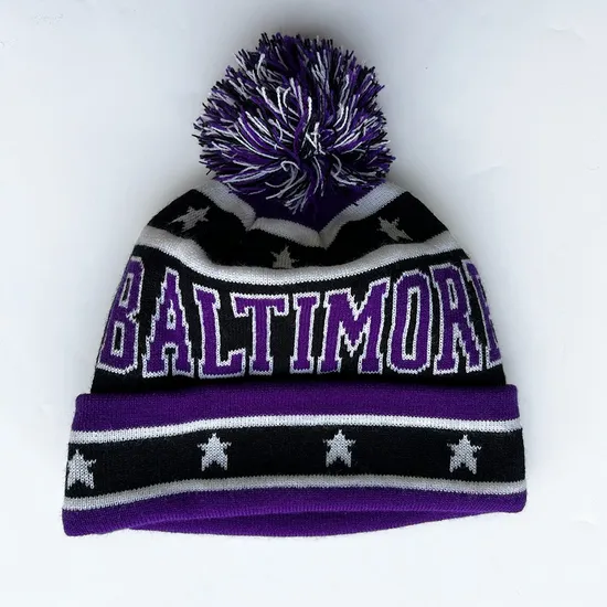 Winter Christmas Party Unisex Knitted Letter Logo Warm Beanie Hats with POM POM