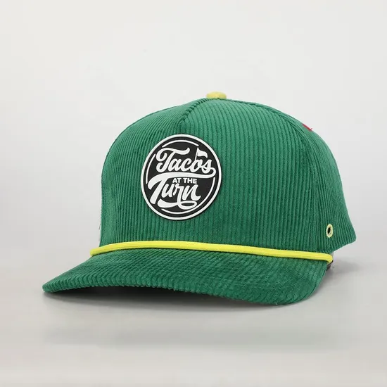OEM 5 Panel Unisex Sports Hat Rubber Patch Logo Rope Golf Corduroy Gorras Wholesale Custom Mens Women High Quality Baseball Cap