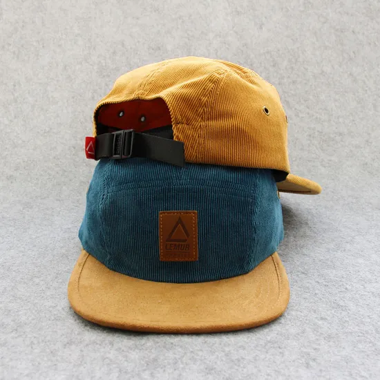 Wholesale Blank Corduroy 5 Panel Caps Custom Streak Snapback Cap Leather Label Customization