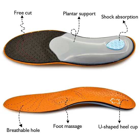 PU Leather Foot Orthopedic Insoles Arch Support Orthotic Insoles