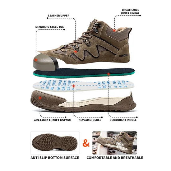 Dinggu New Design Fashionable Safety Boots Steel Toe Leather Safety Shoes Construction Work Boots for Men