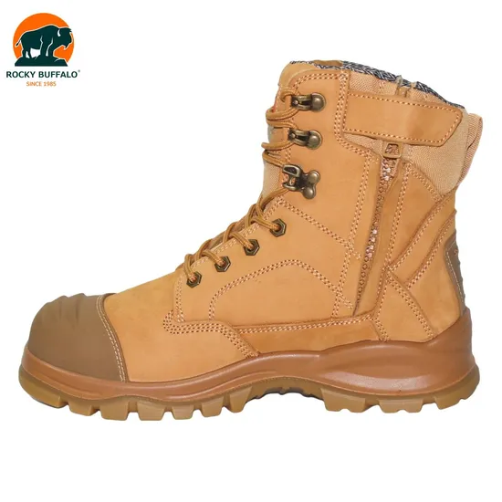 Rocky Buffalo Brown Customized S3 Standard Slip-Resistant & Waterproof Genuine Leather and Rubber Construction Heavy Duty Safety Work Shoes