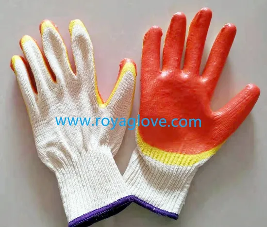 10gauge Cotton Double Layer Yellow Orange Latex Coated Work Safety Glove Two 2 Color Guantes De Trabajo Seguridad Peru Chile