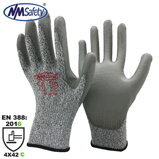 Nmsafety PU Coated Level 5 Hppe Cut Resistant CE Safety Working Gloves
