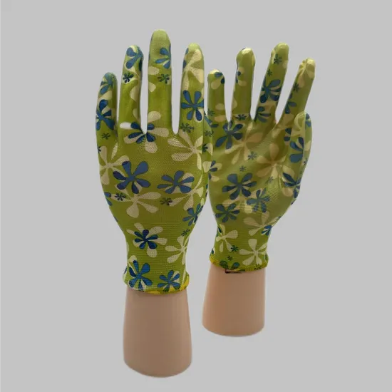 13G Floral Polyester Liner Nitrile Coated Gardening Glove