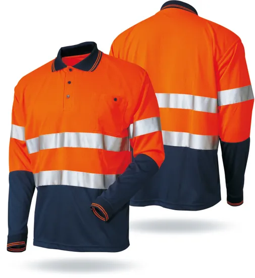 High Visibility 100% Polyester Long Seeve Bird Eye Pique Polo Tshirts Workwear