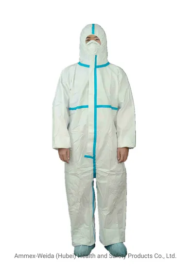 Type4/5/6 Excellent Filtration with Blue Tape Medical Use Coverall Disposable Use Laboratory Use Chemical Protective Coverall