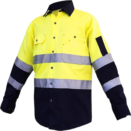 Custom High Quality Breathable Cotton Work Wear Hi Vis Long Sleeve Safety Reflective Shirts