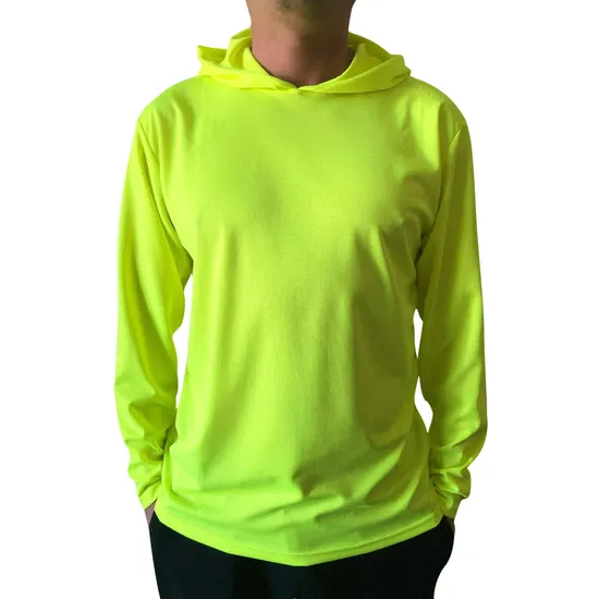 Fast Dry Running Hoodie Bird Eye Cloth Dry Fit Safety Hi Vis Reflective Long Sleeve Security Hoodie Sweatshirts Fluorescent Yellow Consrtuction Reflective Shirt