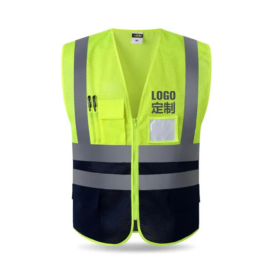 Protective Jacket Coat Vest for Construction Fluorescent Orange Yellow Green Clothes Reflective High Visibility Polyester Vest