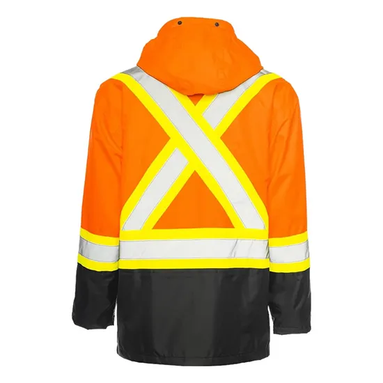 Factory Supply Quilted Windproof Waterproof Workwear Thickened Raincoat Hi Vis Reflective Jacket with X Back
