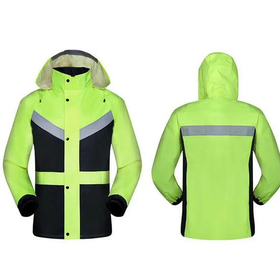 Men Reflective Safety Windproof Coat Pants Hiking Hooded Jacket Raincoat Outdoor