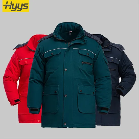 Detachable Winter Hooded Working Clothes Reflective Strips Thickened Work Top Coat Cold Proof Jackets