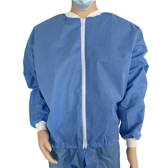 Front Zipper Lab Use Workwear Disposable Lab Jackets with Knitted Collar