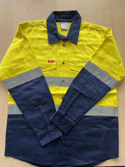 Reflective Work Shirts Cotton Fabric Clothing Custom Hi Vis Long Sleeve Safety Shirt Cargo Workwear