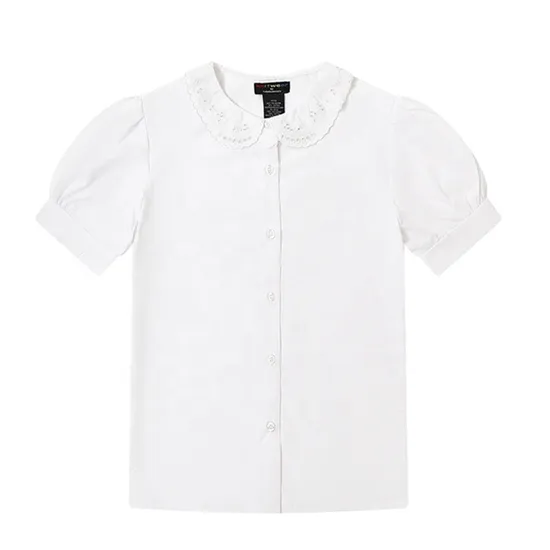 OEM Girls School Lace Collar Blouse Summer Uniform White Short Sleeve Dress Shirts for Kids