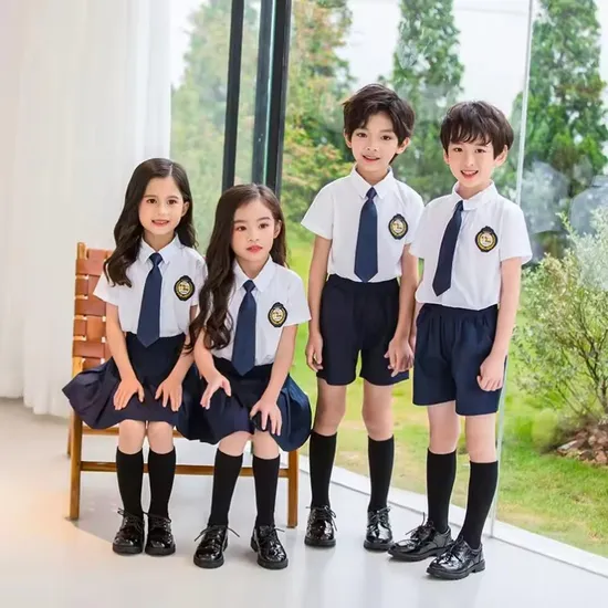 International Customized Logo Girls Skirts Students School Uniform Shirts with Ties