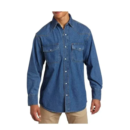 Snap Long Sleeve Man Cowboy Shirt Men′s Pure Cotton Denim Work Shirt