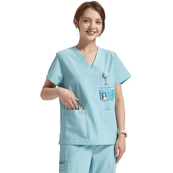 High Quality Blue Nursing Scrubs Suit Fashionable Nurse Hospital Uniforms Custom Logo Medical Scrubs