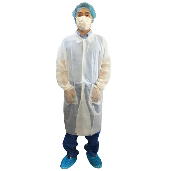 Disposable Nonwoven SBPP Lab Coat with Snaps, White Lab Coat