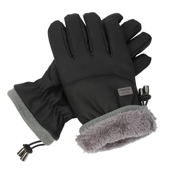 Custom Logo Winter Lgoves Outdoor Fashion Warm Hand Glove with Color Black Leather Gloves for Men and Women