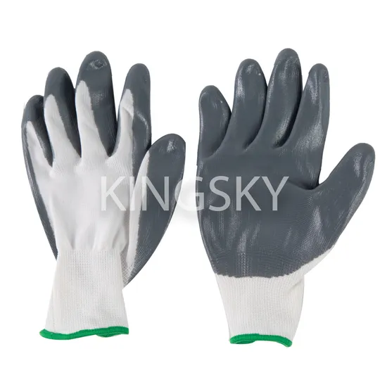 13G Polyester Liner Anti-Slip Oil Proof Grey Palm & Fingers Nitrile Gloves