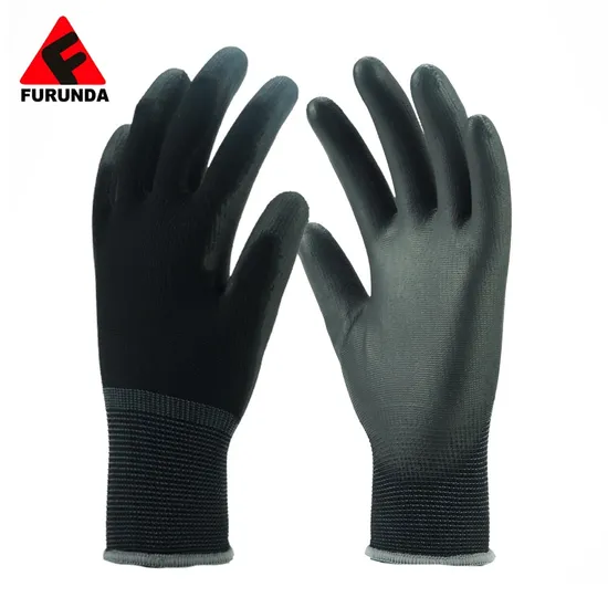 Black Polyester PU Coated Safety Work Gloves for Cleaning Assembly