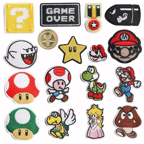 Factory Price Cartoon Mario Cartoon Game Characters Embroidery/Woven/Sequin/Chenille Logo Cloth Patch Custom Patch Applique Patch
