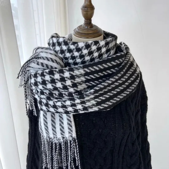 High Quality Custom Thick Winter Cashmere Scarf Fashion Plaid Pashmina Shawl Scarf with Tassel