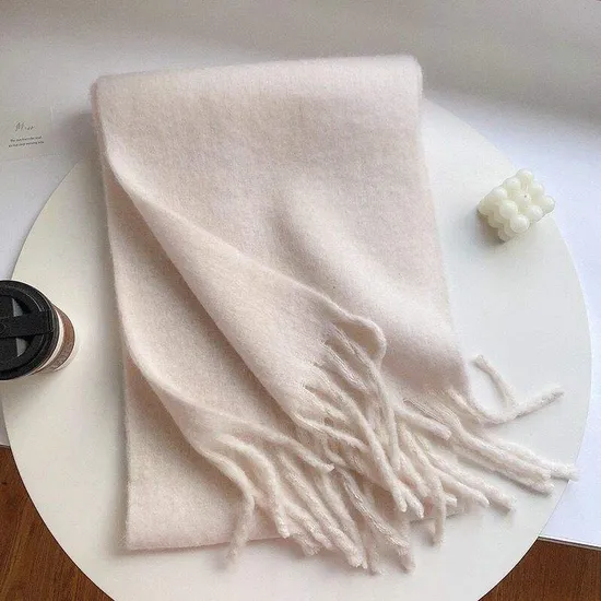 Winter Warm Large Plaid Solid Color Fringe Scarf for Women