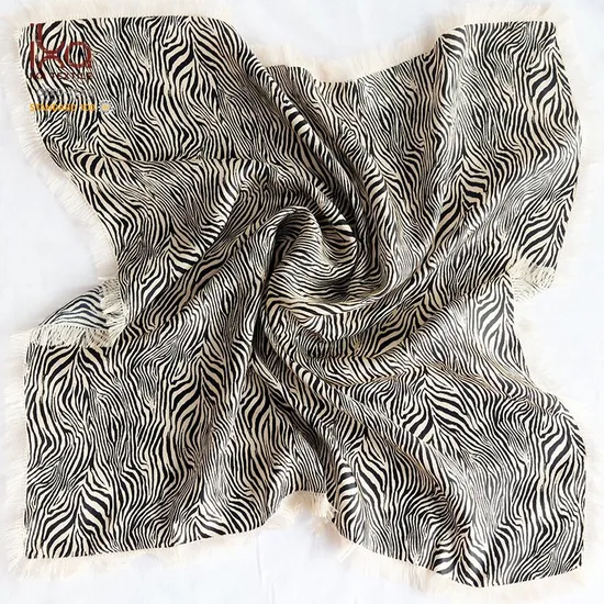 Animal Design 90cm Luxury Fashion Square Packaging Embroidery Printing Custom 100% Pure Twill Silk Scarf