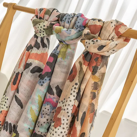 Fashion Women Flower Printed DOT Soft Thin Scarf Poncho Scarves Pashmina Hijab with Tassel