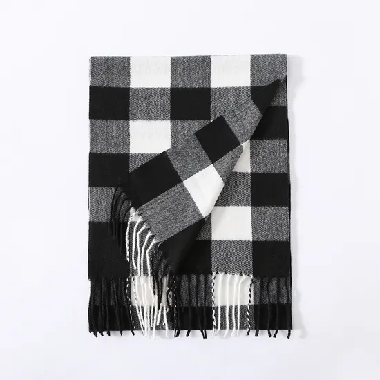 High Quality Custom Men Thick Winter Cashmere Scarf Fashion Plaid Pashmina Shawl Scarf with Tassel
