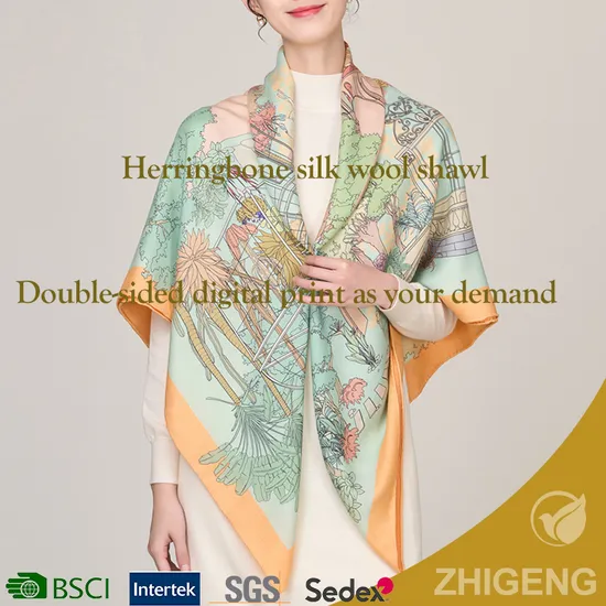 Double-Sided Digital Print Silk Wool Scarf