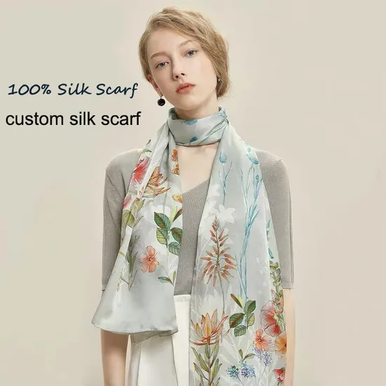 Factory Direct China 100% Pure Silk Twill Oblong Scarves Custom Digital Printed Silk Scarf