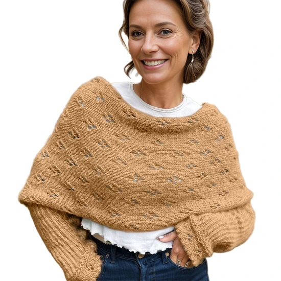 Stylish Women′s Knitted Cable Wrap Sweater Scarf with Sleeves