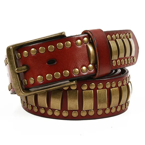 Custom Studded Belt Punk Rock Rivet Belt Grommet Belt with Bright Metal Pyramid for Women Men
