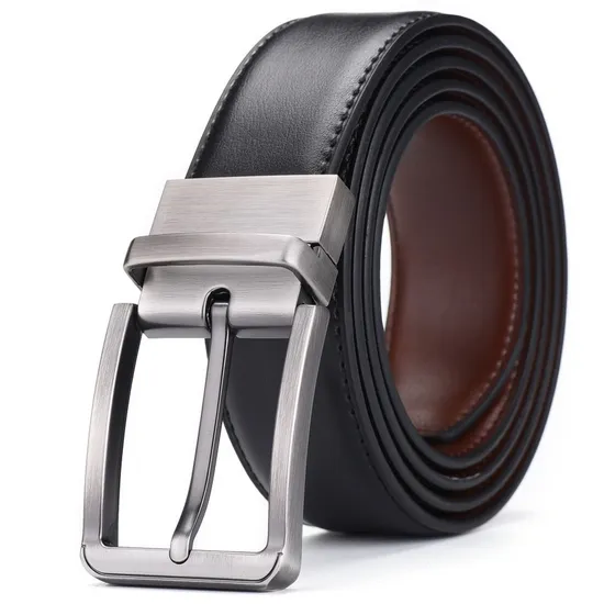 Hot Fashion Genuine Leather Reversible Black Rotate Buckle Double Sided for Men