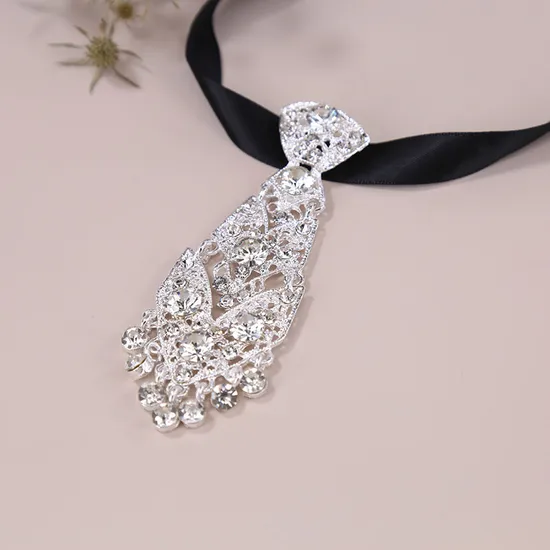Child Tuxedo Bow Ties Stunning Diamond Crystal Rhinestone Clip-on Collar Necktie for Children