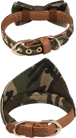 Fashionable Camouflage Design Dog Collar Bandana Detachable Bowtie Collars for Dog Cat