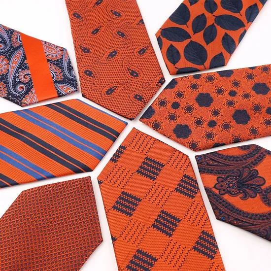 New Bright Orange Tie for Men Business Vintage Striped Cashew Flower Tie