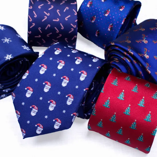 Christmas Tie Gift Wholesale Retail Santa Claus Elk Print Polyester Imitation Silk