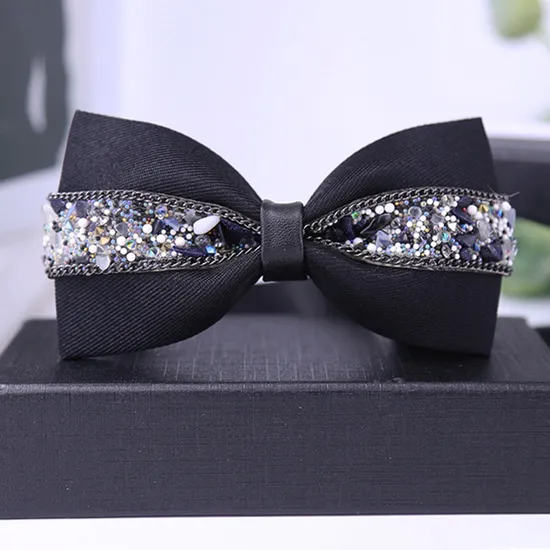 Business Party Men′s Pre-Tied Bow Tie with Luxury Diamond Blue Crystal Rhinestones Decora Necktie