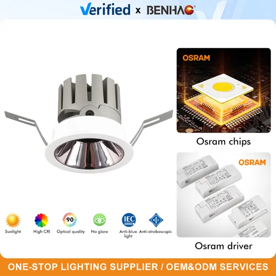 LED 7-30W 220V Smart Dimmable Recessed Adjustable Anti-Glare Die-Cast Plastic Decorative Surface Ring Aluminum Lamp Body Interior Ceiling Spotlight