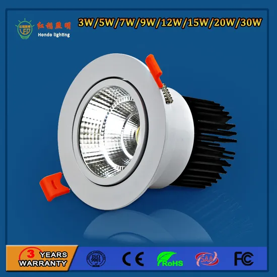 Ce RoHS 3/5/7/10/12/15/20/30W Recessed Ceiling Commercial COB LED Downlight
