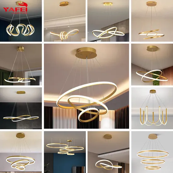 Interior Decoration Golden Circle Ring Modern Dining Chandeliers Lighting LED Pendant Light