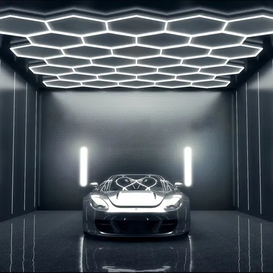 Hair Salon Barber Shop Car Auto Wash Studio Working Hex Honeycomb Hexagonal Detailing LED Lights Hexagon Garage Ceiling Light