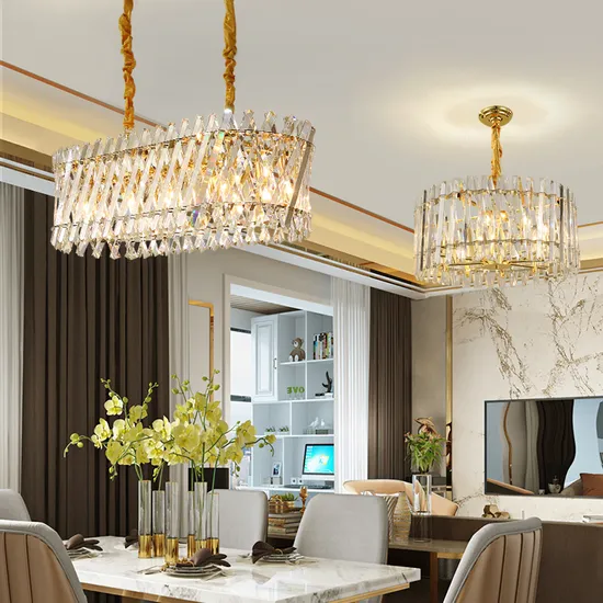 Europe America Stainless Steel K9 Clear Crystal Chandelier Decorative Light Modern Decoration Indoor Lighting Hanging Pendant Lamps for Home Office, Dinner-Room