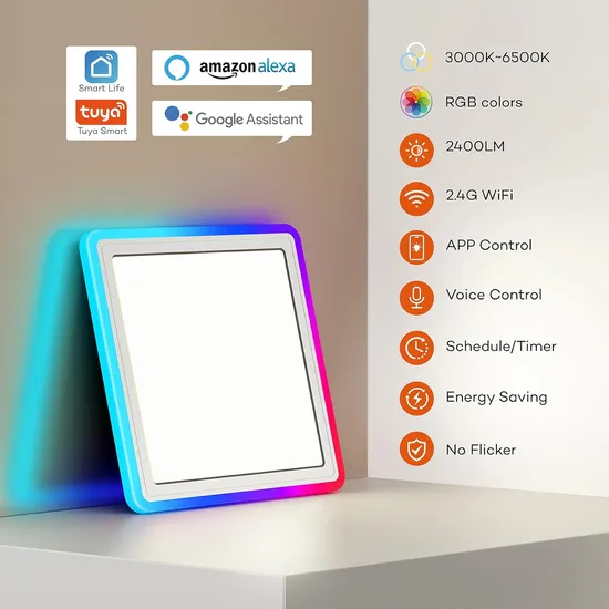 13" ETL Flush Mounting Light with WiFi, Rgbcw Square Smart LED Downlight