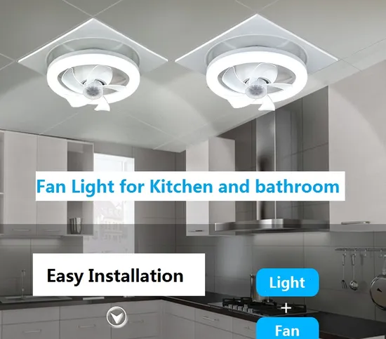 Recessed LED Ceiling Light Fan for Kitchen Bathroom with Dimmable Remote